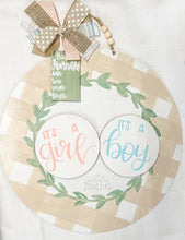 Load image into Gallery viewer, Tan Plaid Gender Interchangeable Doorhanger