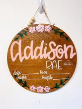 Load image into Gallery viewer, Floral Baby Doorhanger w/ Stats