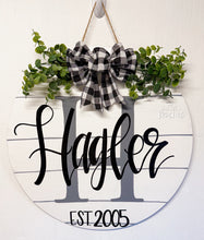 Load image into Gallery viewer, Initial with Last Name Round Doorhanger