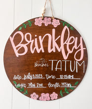Load image into Gallery viewer, Floral Baby Doorhanger w/ Stats