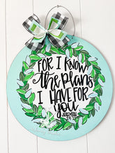 Load image into Gallery viewer, Teal Round with Painted Wreath Doorhanger