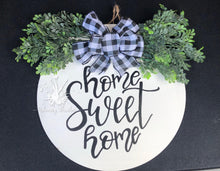 Load image into Gallery viewer, White Round with Greenery and Bow Doorhanger