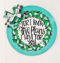 Load image into Gallery viewer, Teal Round with Painted Wreath Doorhanger
