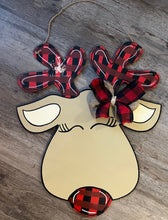 Load image into Gallery viewer, Red Plaid Reindeer Doorhanger
