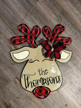 Load image into Gallery viewer, Red Plaid Reindeer Doorhanger