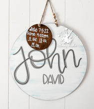 Load image into Gallery viewer, White and Blue Distressed Round Baby Doorhanger