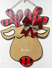 Load image into Gallery viewer, Red Plaid Reindeer Doorhanger