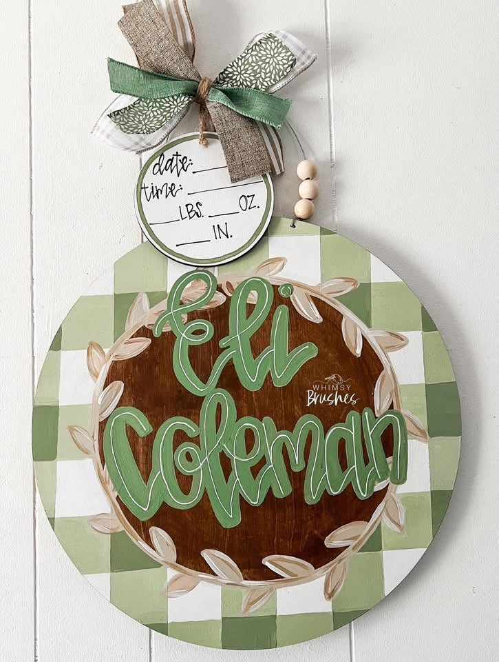 Stained Plaid Round Baby Doorhanger