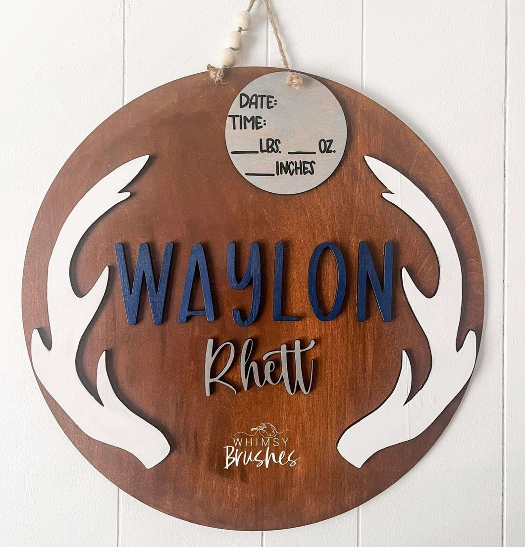 Deer Antler Raised Baby Doorhanger