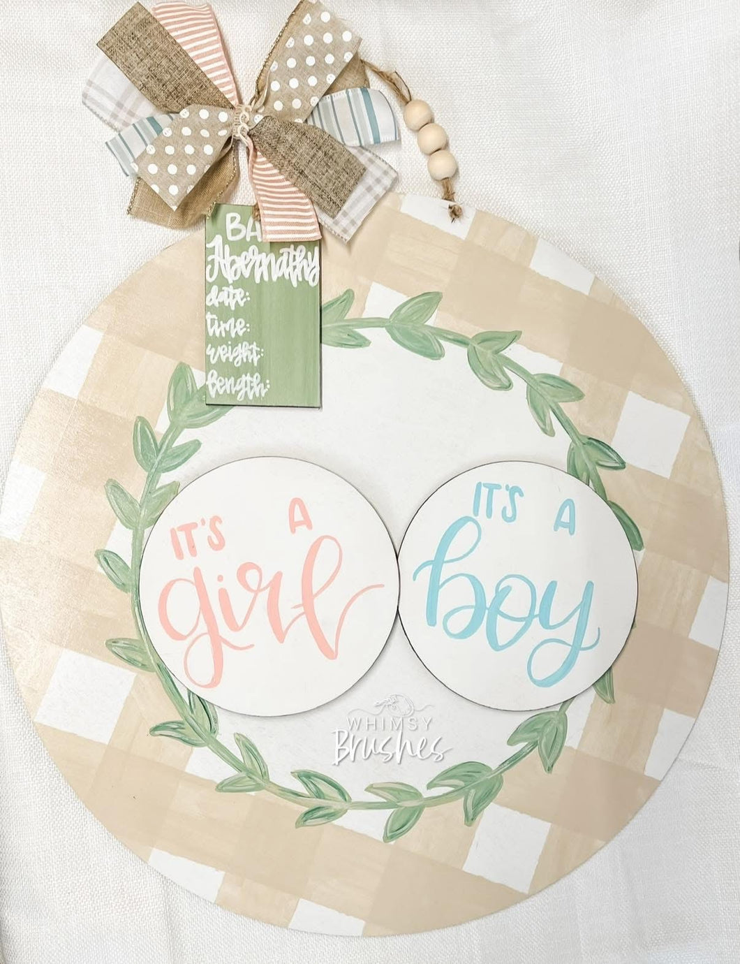 Tan Plaid Gender Interchangeable Doorhanger
