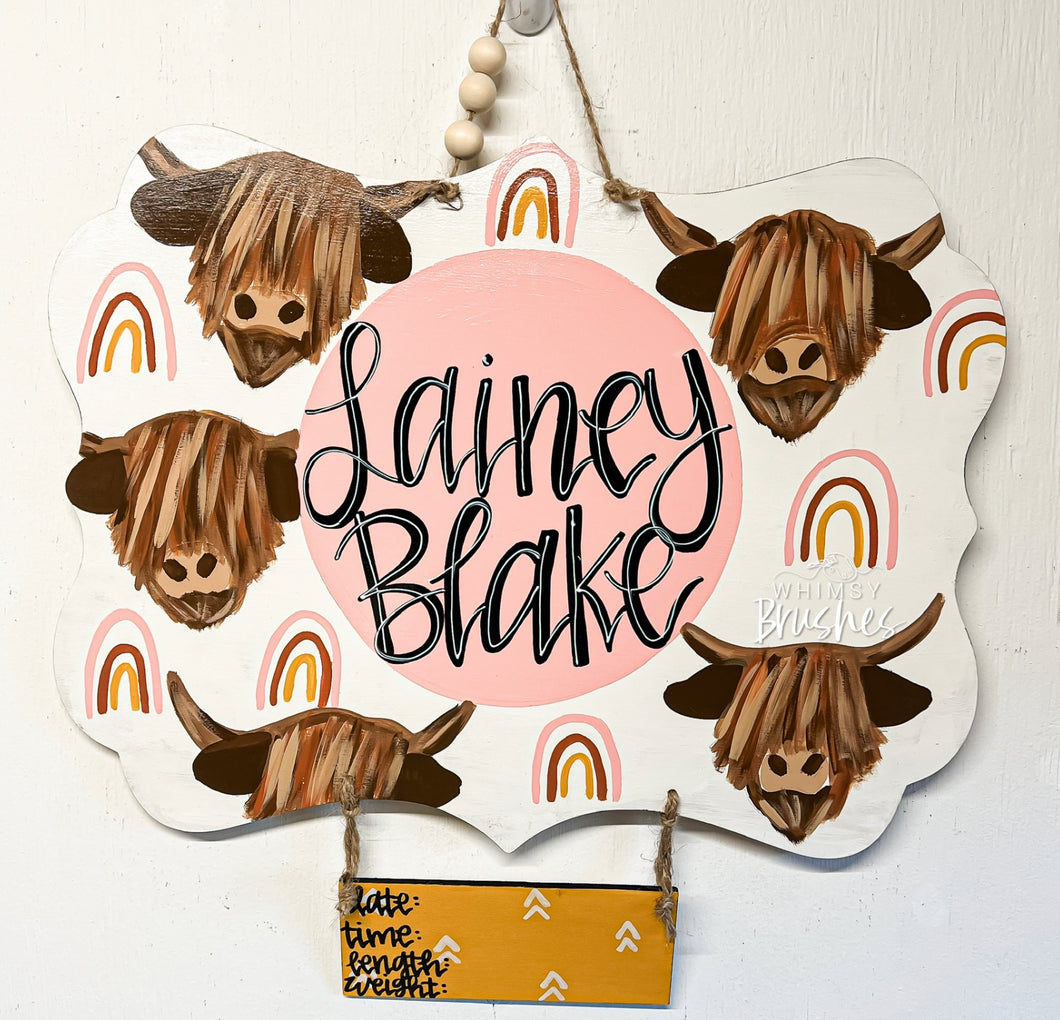 Highland Cow Quatre Le Foil Doorhanger