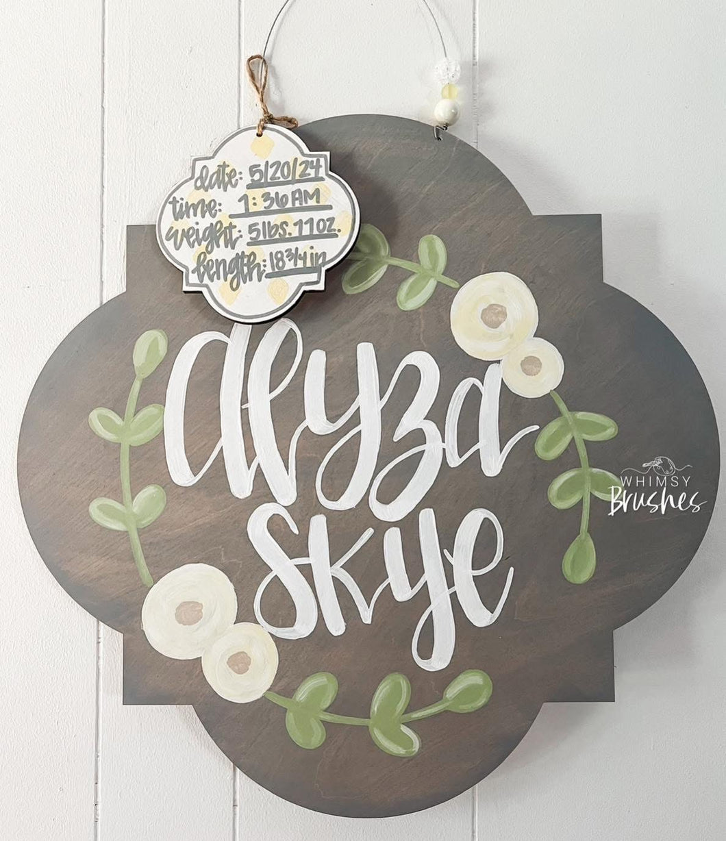 Gray Floral Baby Doorhanger