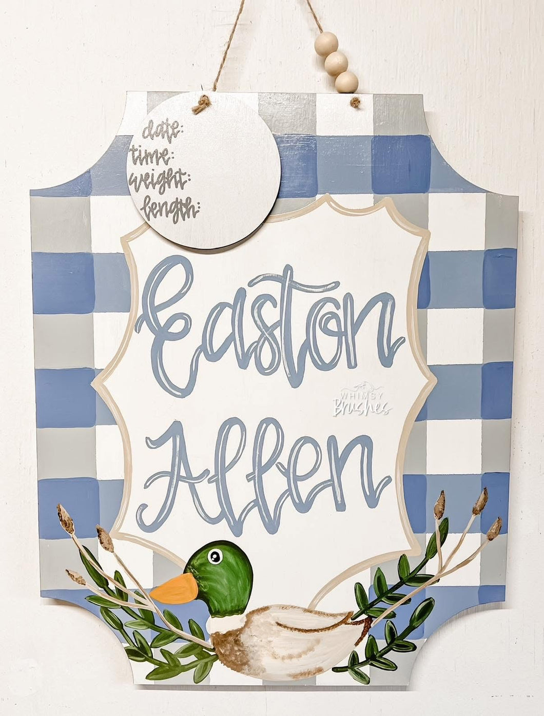 Blue Plaid Duck Plaque Doorhanger