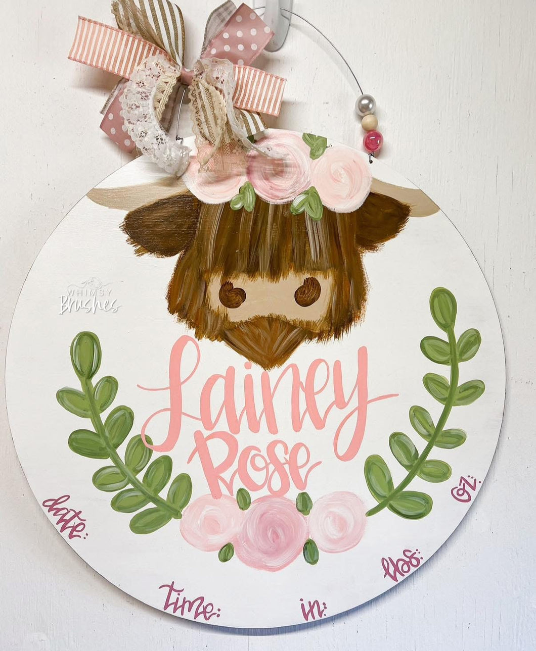 Highland Cow Floral Round Doorhanger