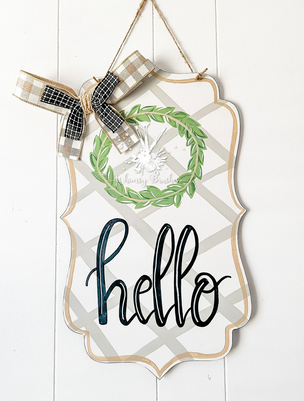 Neutral Plaid Wreath Doorhanger