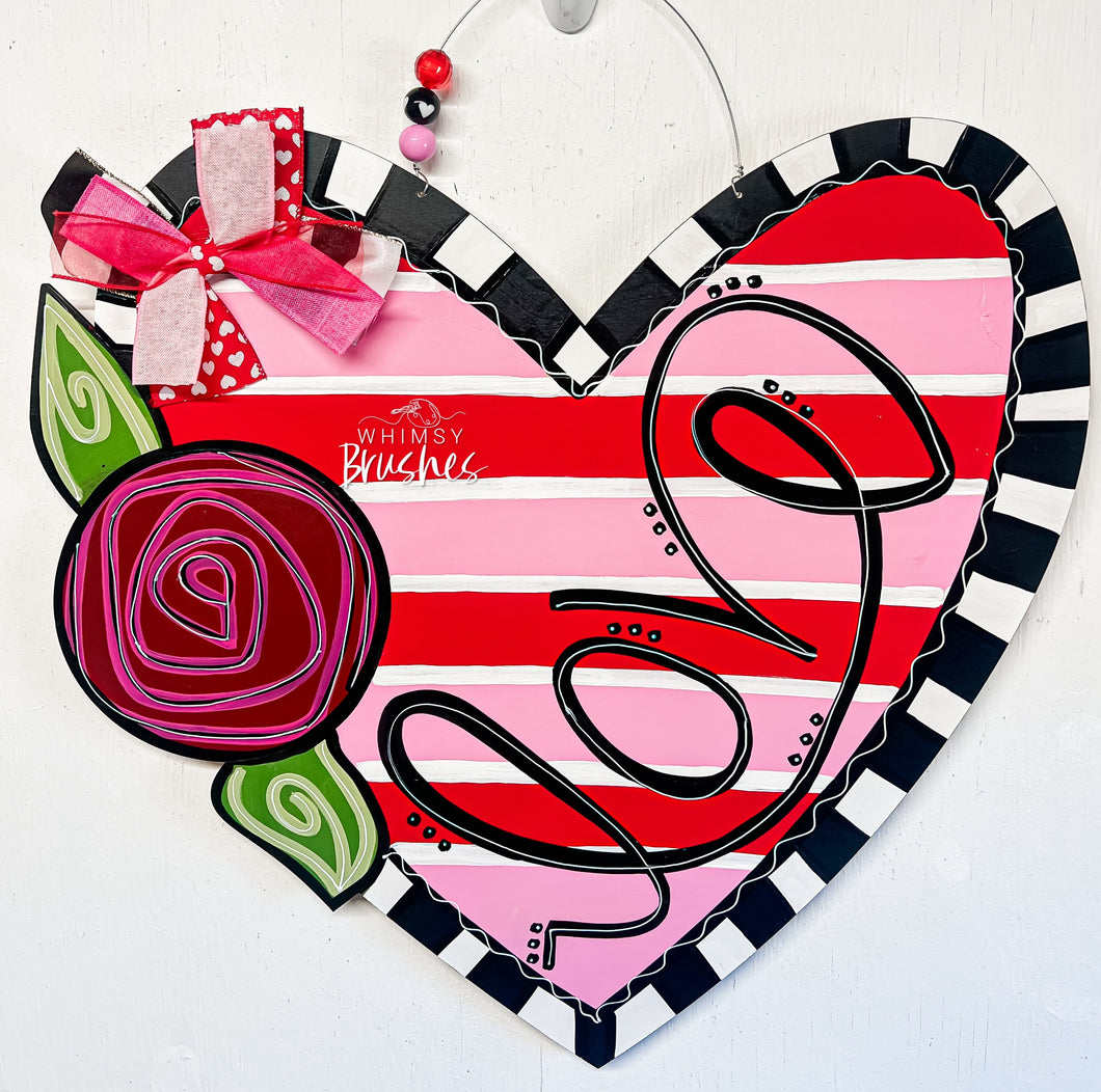 Striped Rose Heart Doorhanger