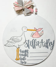 Load image into Gallery viewer, Stork Baby Round Doorhanger
