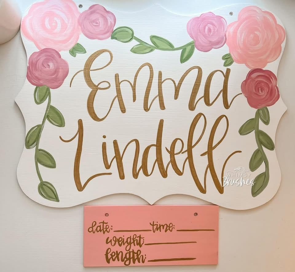 Pink and Gold Floral Baby Doorhanger