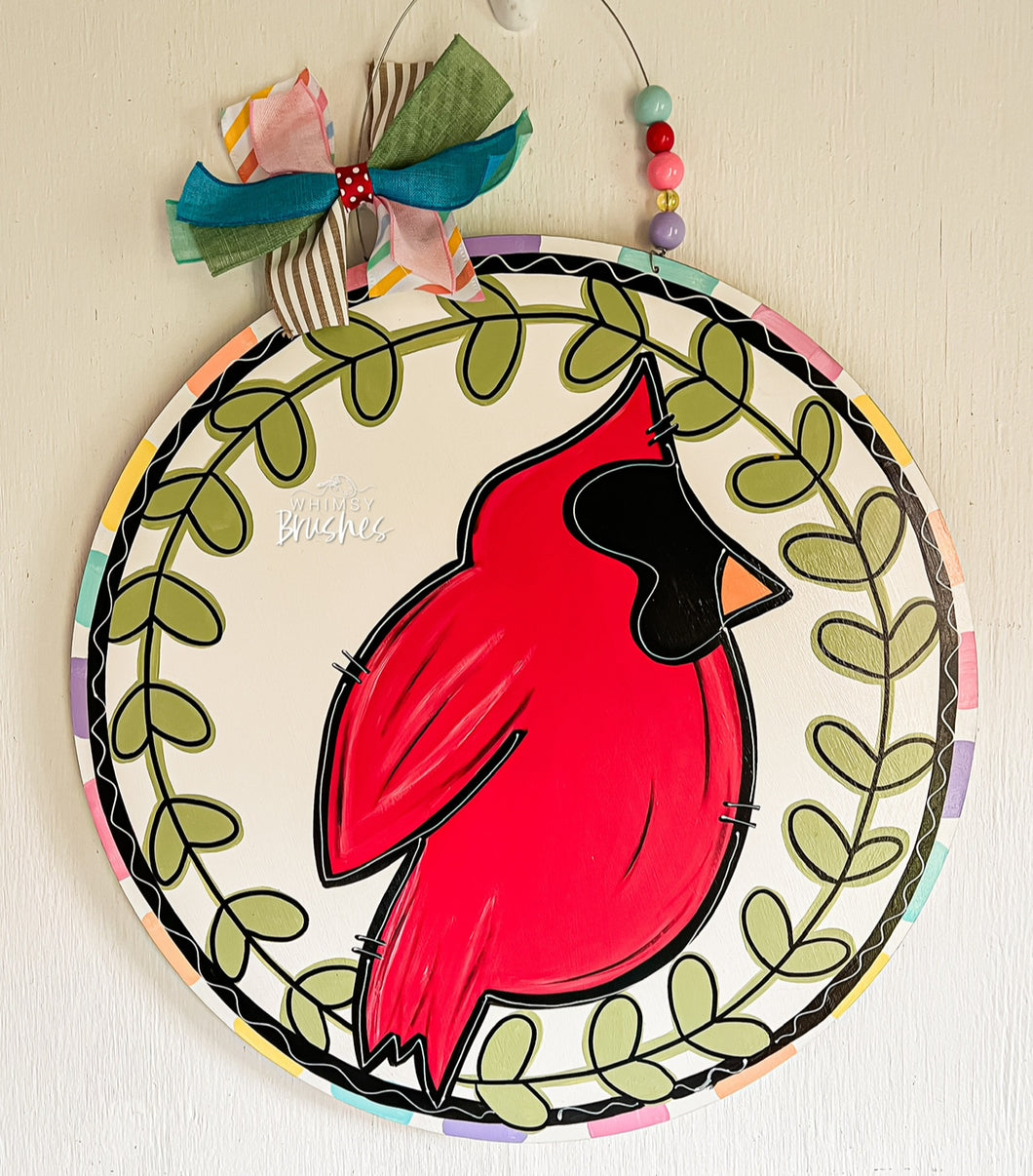 Cardinal Wreath Round Doorhanger