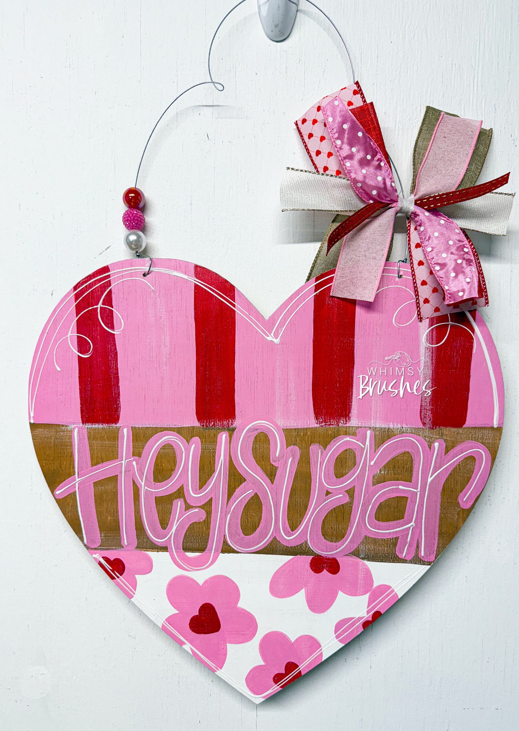 Striped Daisy Heart Doorhanger