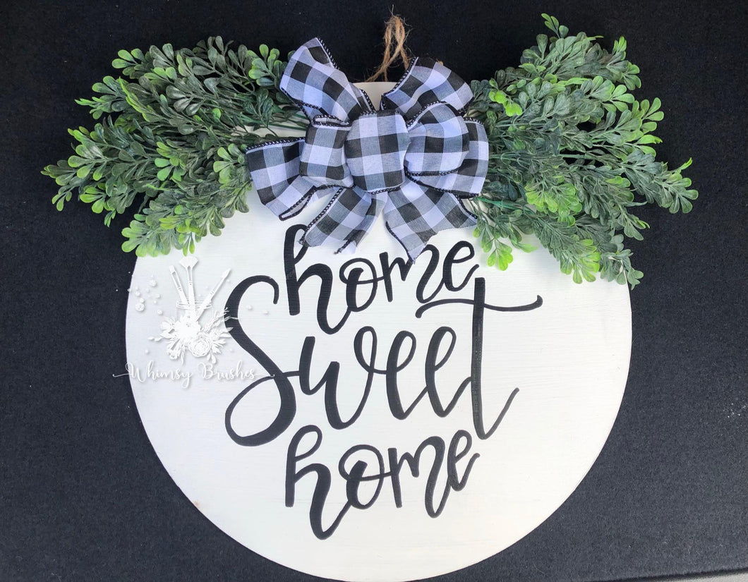 White Round with Greenery and Bow Doorhanger