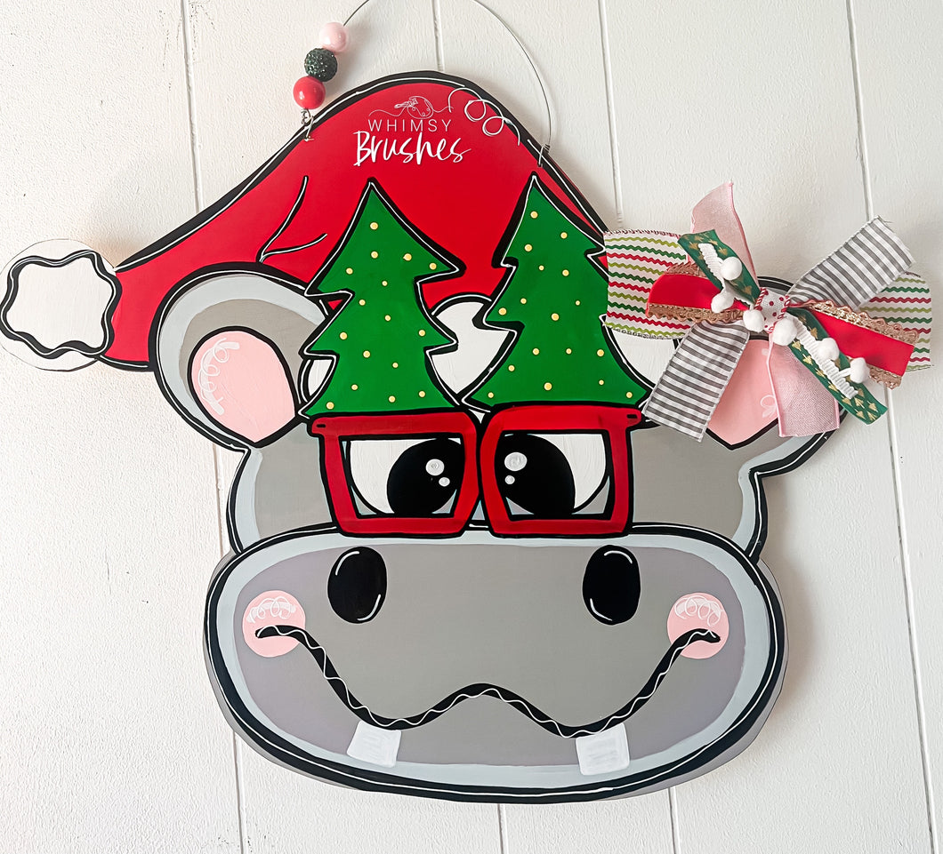 Christmas Hippo Doorhanger