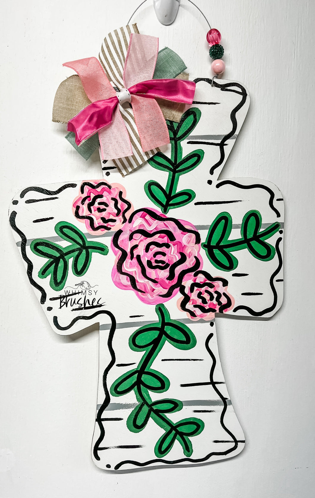 Shiplap Floral Cross Doorhanger