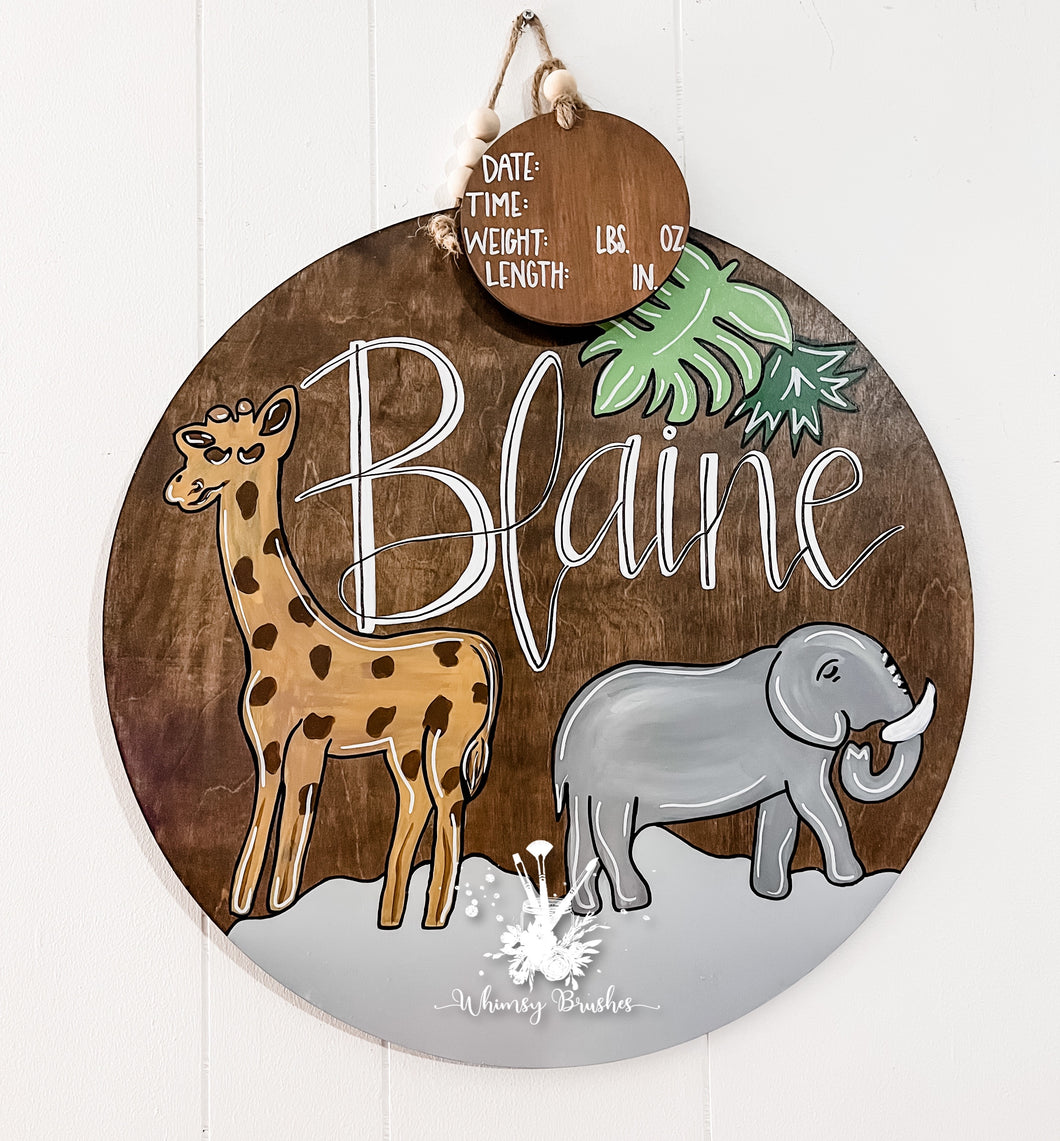 Safari Theme Round Baby Doorhanger